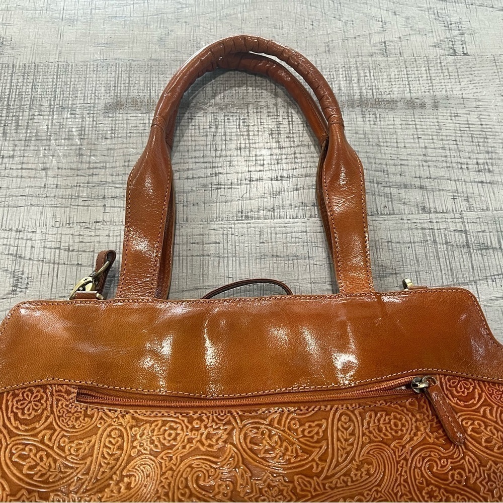 American Genius Leather Handbag w/ Removable Shoulder Strap, Tooled Paisley - Picture 11 of 15